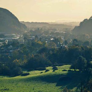 Misty view of the Taff Valley looking towards Cardiff
