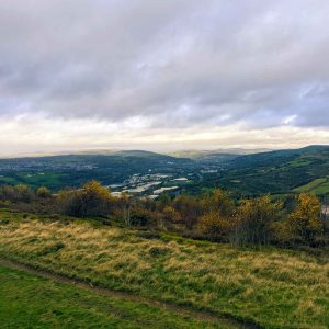 View of the Taff Valley with a cloudy sky